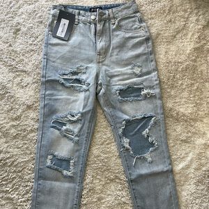 Distressed mom jeans